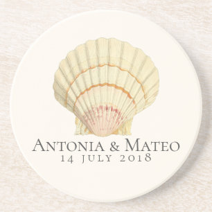 Porta-copos De Arenito Aniversário de Casamento de Vintage Scallop Seashe