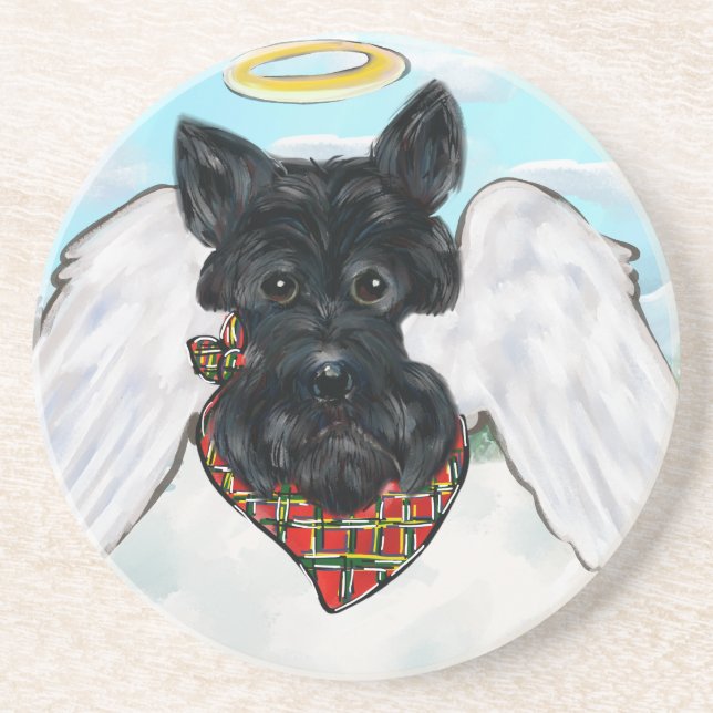 Porta-copos De Arenito Anjo Black Scottish Terrier (Frente)