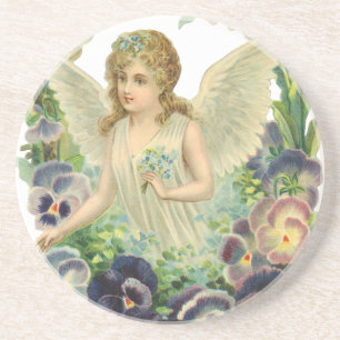 Porta-copos De Arenito Anjo da Páscoa Vitoriano com Flores de Amor-Perfei