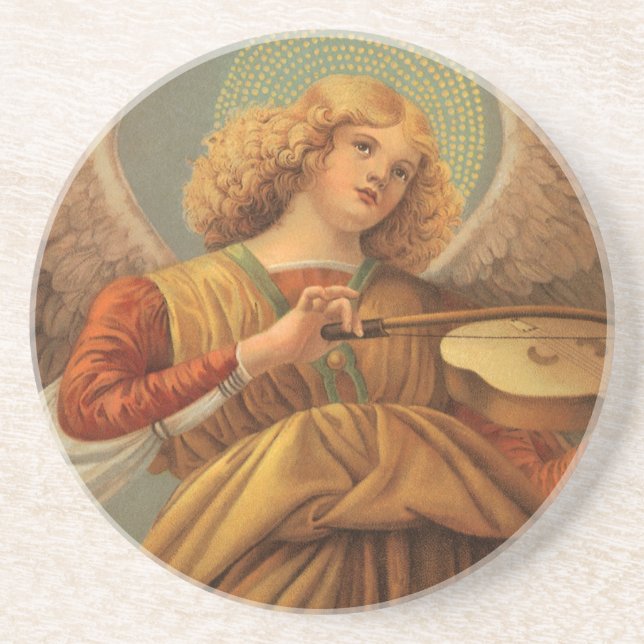 Porta-copos De Arenito Anjo da Renascença Tocando Violino Melozzo da Forl (Frente)