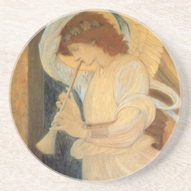 Porta-copos De Arenito Anjo tocando Flageolet por Burne Jones (Frente)