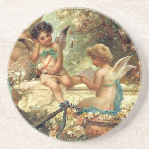 Porta-copos De Arenito Anjos Músicos de Hans Zatzka, Arte Fino Vitoriano