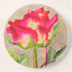 Porta-copos De Arenito Aquarela de Rosa Chá híbrida arte floral moderna