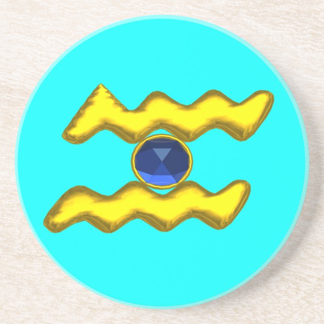 Porta-copos De Arenito AQUARIUS ZODIAC ANIVERSÁRIO JEWEL Blue Sapphire (Frente)