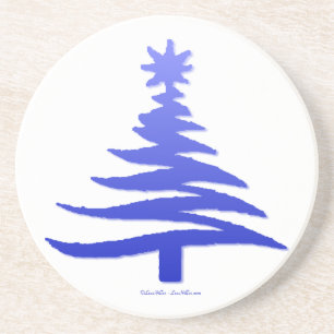 Porta-copos De Arenito Árvore Natal Estêncil Cobalto Azul
