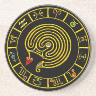 Porta-copos De Arenito Astrologia DOURADO da CARTA do ZODÍACO do