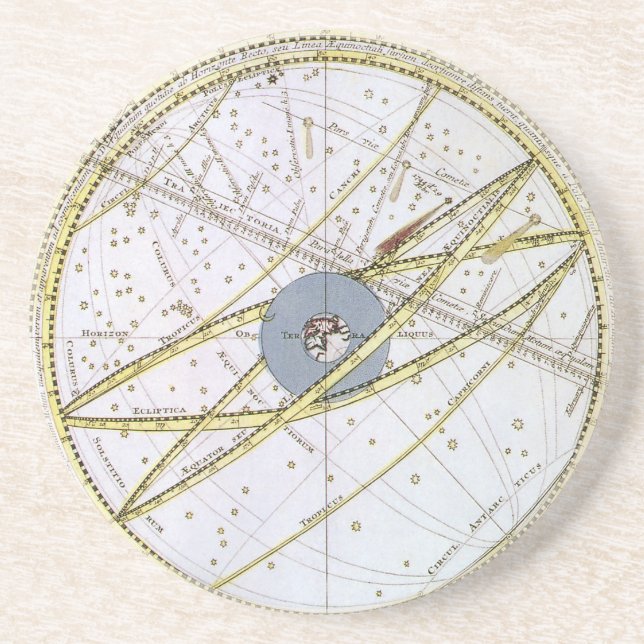 Porta-copos De Arenito Astronomia Vintage Celestial por Matthaeus Seutter (Frente)