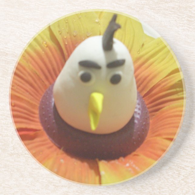 Porta-copos De Arenito Aves Esculpidas na Impressão de Arte de Girassol (Frente)