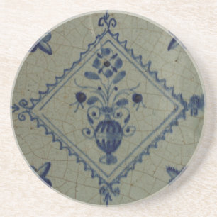 Porta-copos De Arenito Azulejo Azul Delft - Vaso com Flores e Buquê