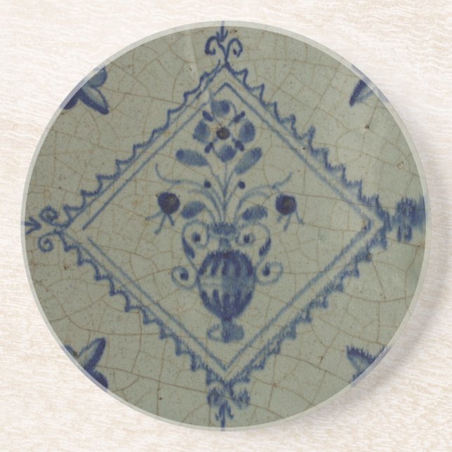 Porta-copos De Arenito Azulejo Azul Delft - Vaso com Flores e Buquê (Frente)
