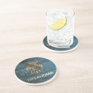 Porta-copos De Arenito Bandeira do Estado de Oklahoma em Old Wood Grain