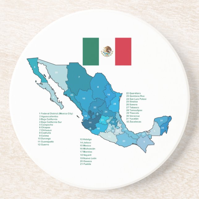 Porta-copos De Arenito Bandeira e mapa de México (Frente)