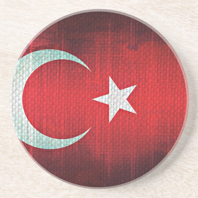 Porta-copos De Arenito Bandeira Estilizada da Turquia (Frente)