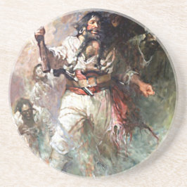 Porta-copos De Arenito Barba Negra sobre Ilustração de Pirata de Fogo