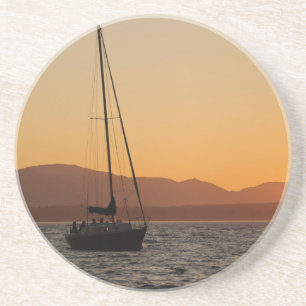 Porta-copos De Arenito Barco à vela ao pôr do sol no Puget Sound