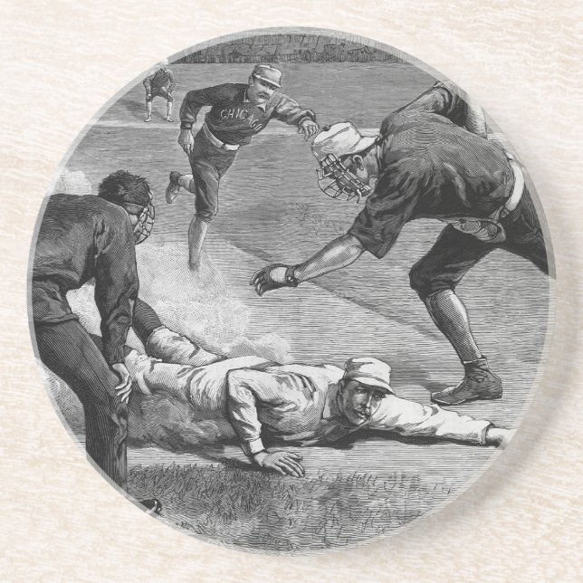 Porta-copos De Arenito Baseball Antigo por Thure De Thulstrup, 1885 (Frente)