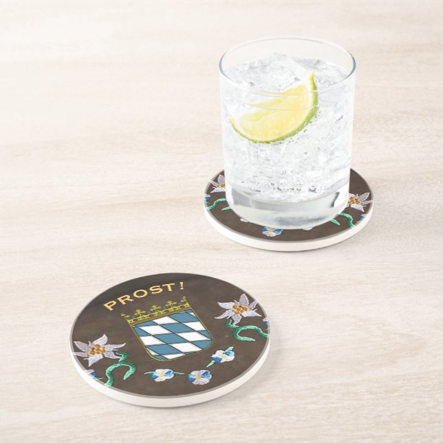 Porta-copos De Arenito Baviera Casaco de Armas "Prost!" (Lateral)