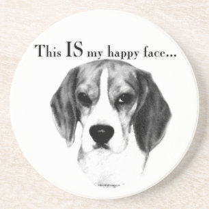 Porta-copos De Arenito Beagle Happy Face; Beagle Feliz; Beagle Grumpy