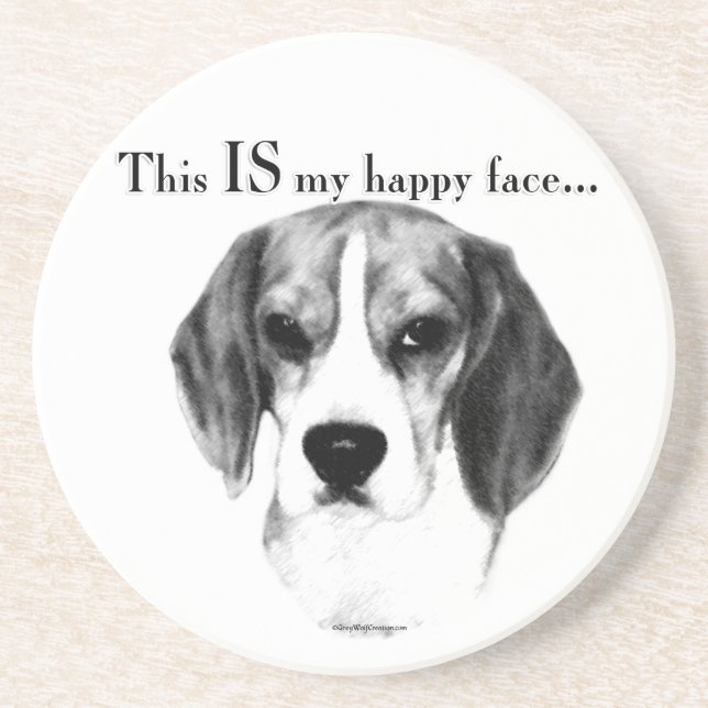 Porta-copos De Arenito Beagle Happy Face; Beagle Feliz; Beagle Grumpy (Frente)