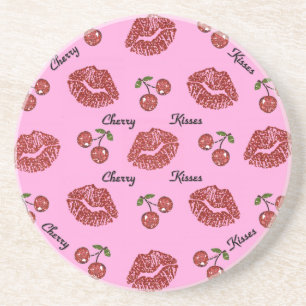 Porta-copos De Arenito Beijos de Cereja Rockabilly RAB em Rosa