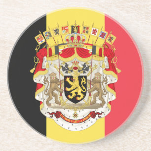Porta-copos De Arenito Bélgica Flag & COA