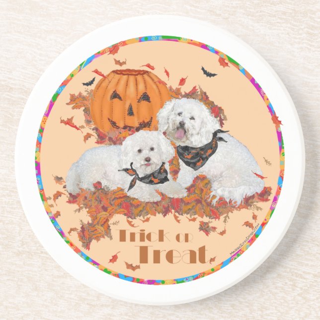 Porta-copos De Arenito Bichon Frise Halloween (Frente)