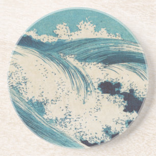 Porta-copos De Arenito Blue Ocean Waves Woodcut