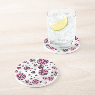 Porta-copos De Arenito Bolinhas-leopardo Impressão preto e rosa-quente