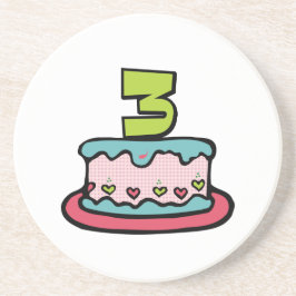 Porta-copos De Arenito Bolo de aniversário de 3 anos