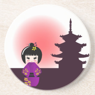 Porta-copos De Arenito Boneca de Kokeshi e portas copos japonesas do