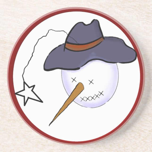 Porta-copos De Arenito Bonito Snowman Primitivo de Natal (Frente)