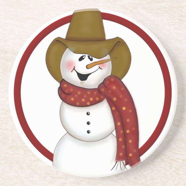 Porta-copos De Arenito Bonito vaqueiro de Natal Snowman (Frente)