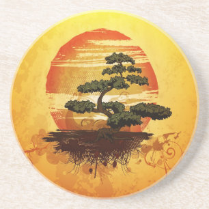 Porta-copos De Arenito Bonsai Tree Sunset