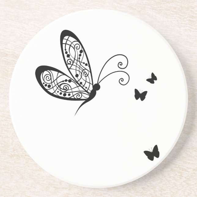 Porta-copos De Arenito Borboletas pretas 1 (Frente)