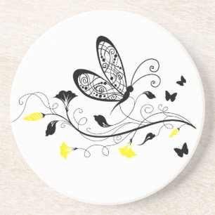 Porta-copos De Arenito Borboletas pretas 3