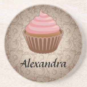 Porta-copos De Arenito Brandamente rosa e cupcake de Brown, lembrança
