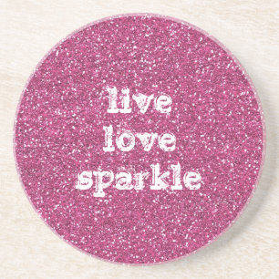 Porta-copos De Arenito Brilhante rosa com citação de Sparkle de amor ao v