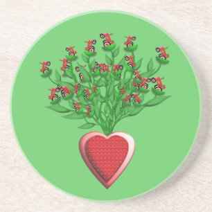 Porta-copos De Arenito Buquê do trator com o vaso vermelho do coração