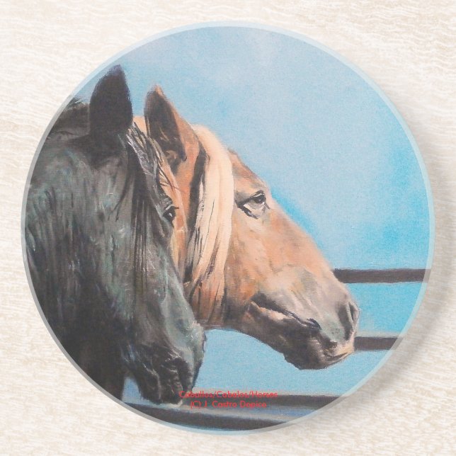 Porta-copos De Arenito Caballos/Cabalos/Cavalos (Frente)