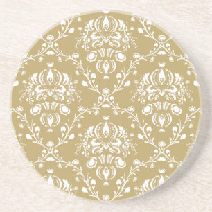 Porta-copos De Arenito Cacau e Cream Damask