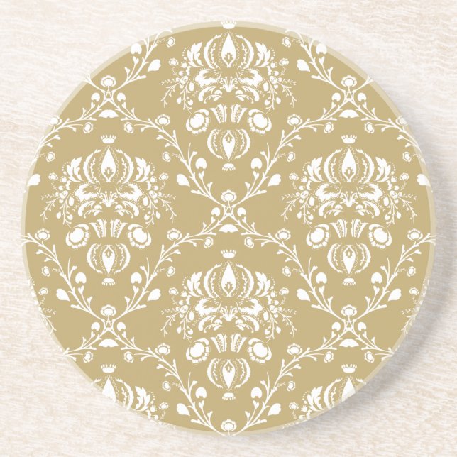 Porta-copos De Arenito Cacau e Cream Damask (Frente)