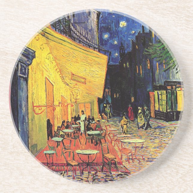 Porta-copos De Arenito Café Terrace à noite por Vincent van Gogh (Frente)