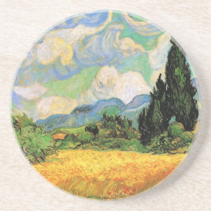 Porta-copos De Arenito Campo de trigo Van Gogh com ciprestes na Haute Gal