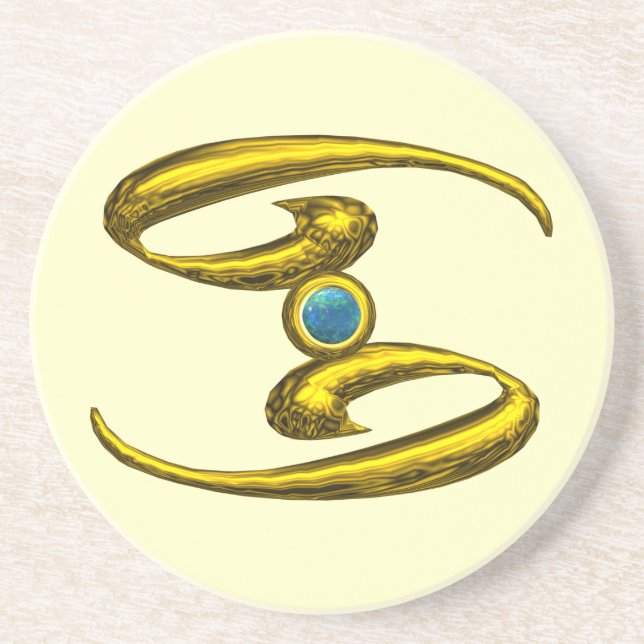 Porta-copos De Arenito CANCER ZODIAC ANIVERSÁRIO JEWEL Blue Opale, Creme (Frente)