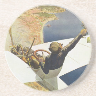 Porta-copos De Arenito Cartaz de Viagem Vintage, Avião sobre Nice França