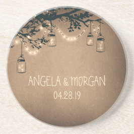Porta-copos De Arenito Casamento Rustic Fireflies Mason Jars