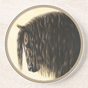 Porta-copos De Arenito Cavalo de Rascunho Friésio Preto