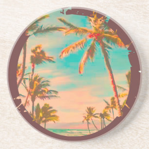 Porta-copos De Arenito Cena de Praia Vintage Havaiana PixDezines