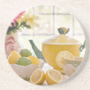 Porta-copos De Arenito Chá quente à tarde com limões frescos