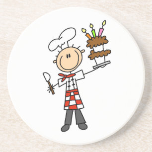 Porta-copos De Arenito Chef Com Bolo De Aniversário